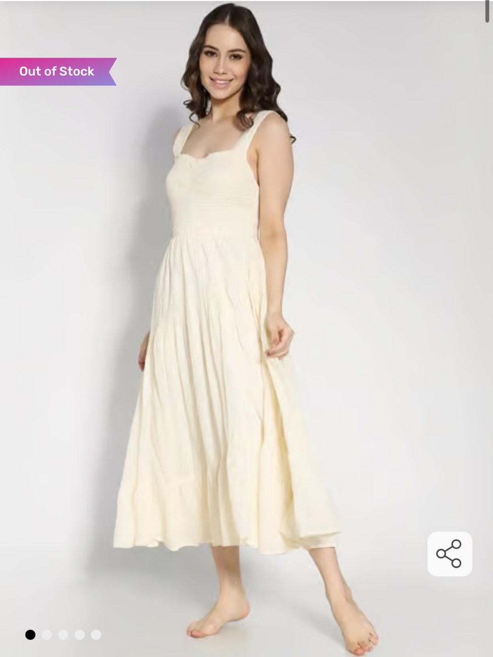 American Eagle XL Cream Smocked Eyelet Tiered Midi Dress Cottage Spaghetti